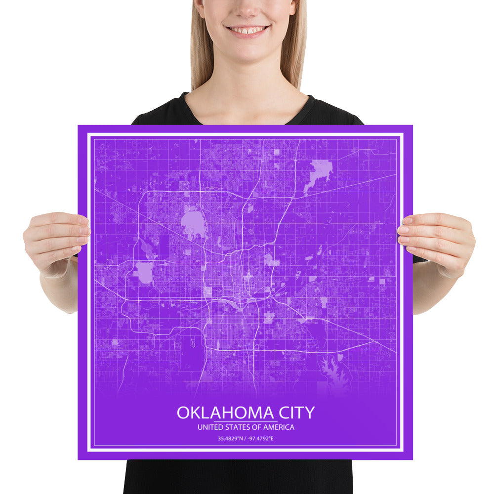 Oklahoma City Purple and White Paper Map