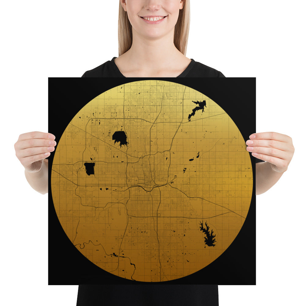 Oklahoma City Gold on Black Paper Map