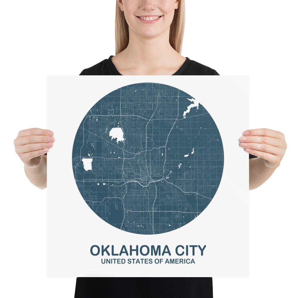 Oklahoma Circular Blue on White Paper Map