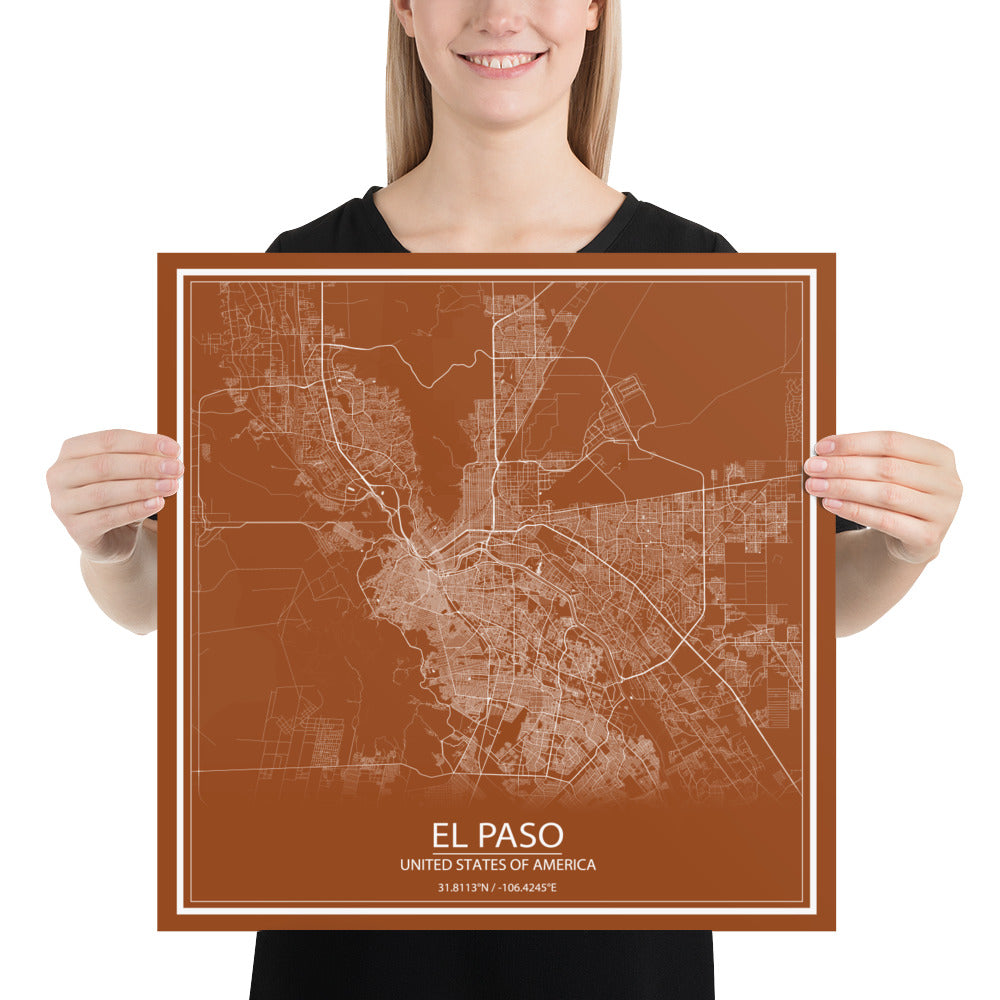 El Paso Brown and White Paper Map