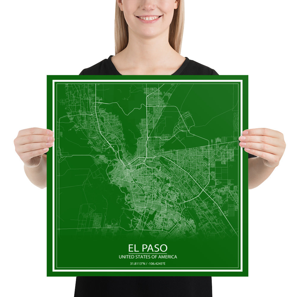 El Paso Green and White Paper Map