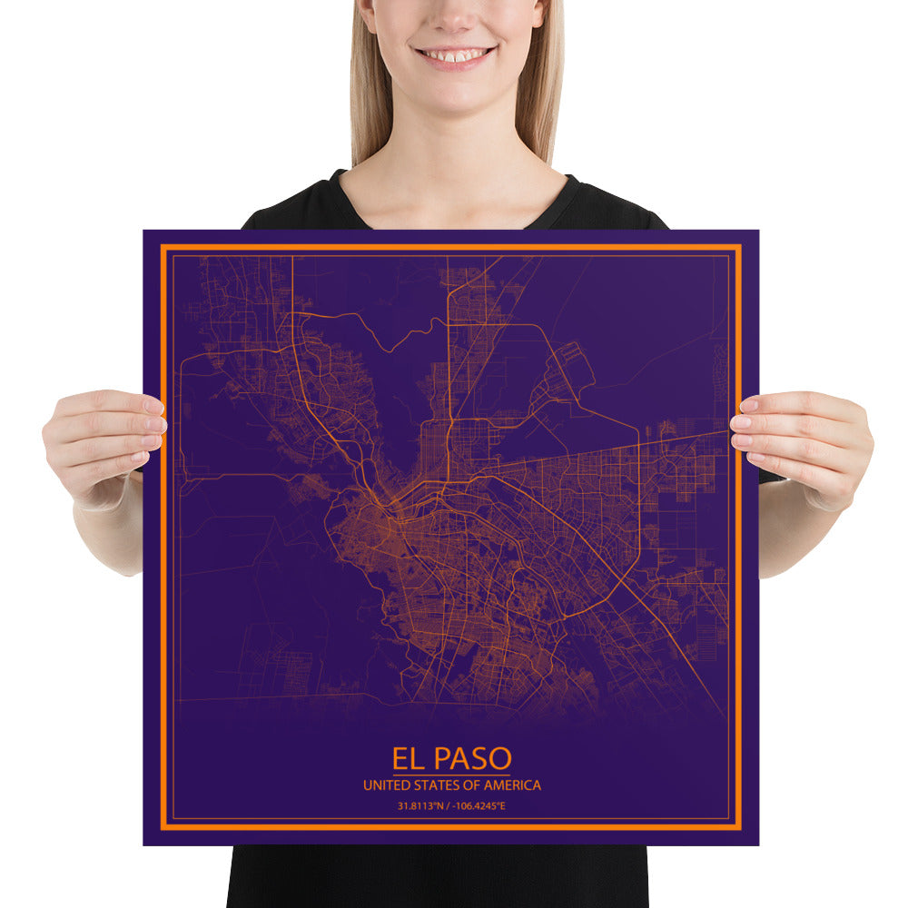 El Paso Purple and Orange Paper Map