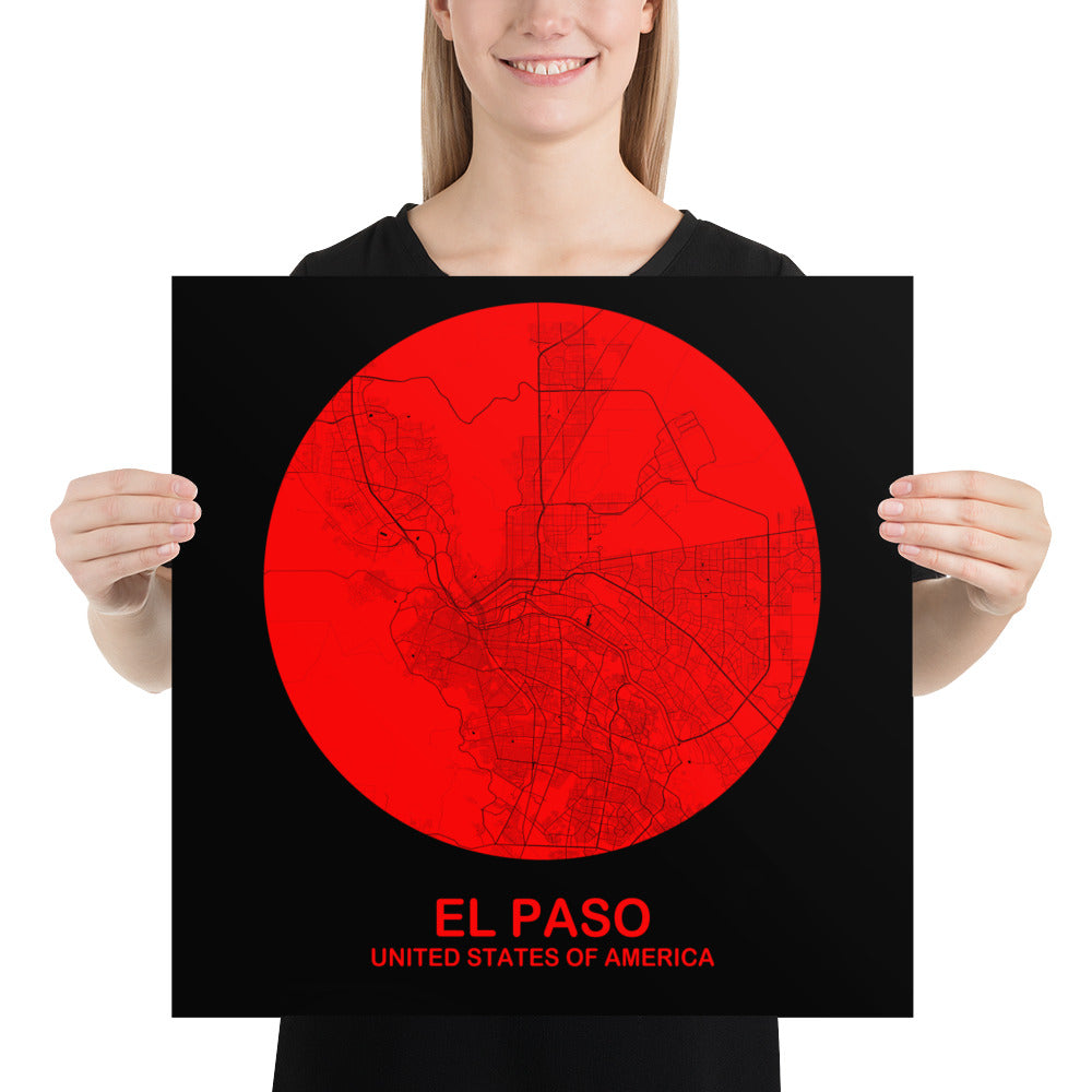 El Paso Circular Red Paper Map