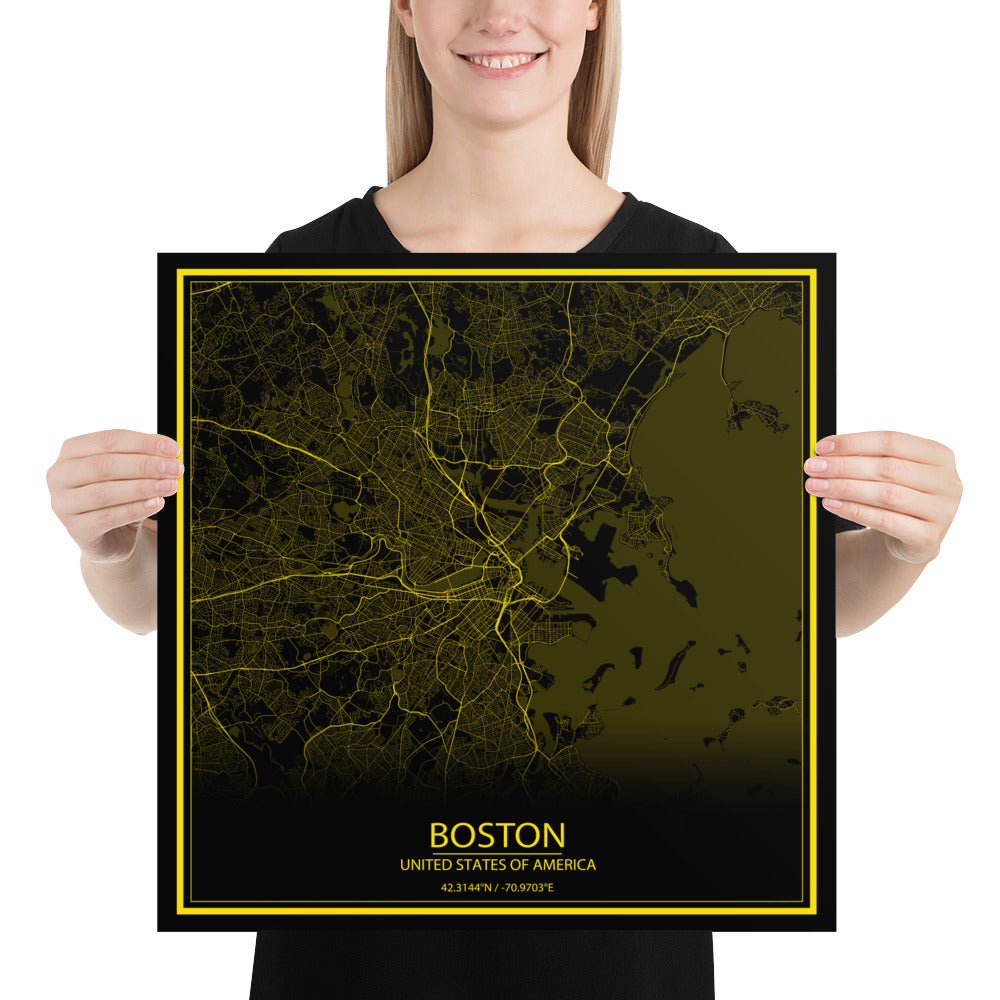 Boston Black and Yellow Paper Map