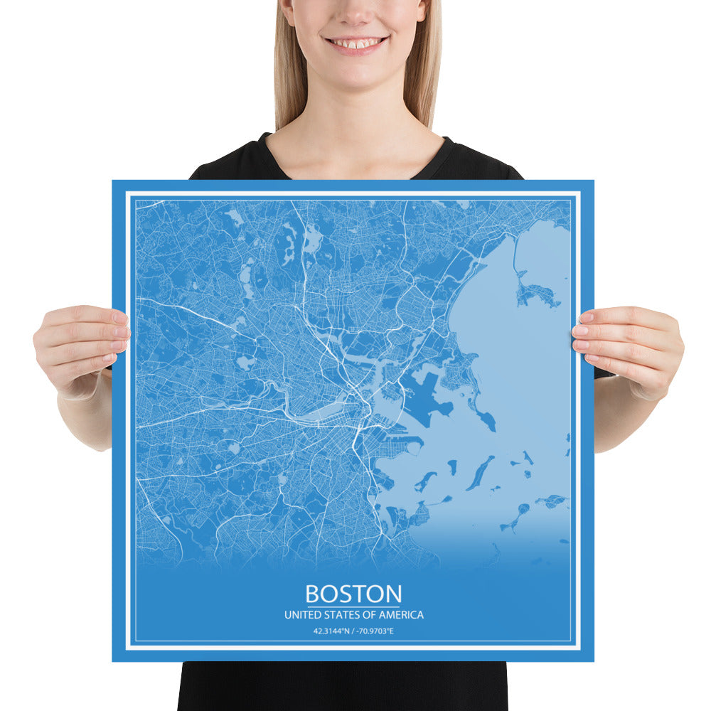 Boston Blue and White Paper Map