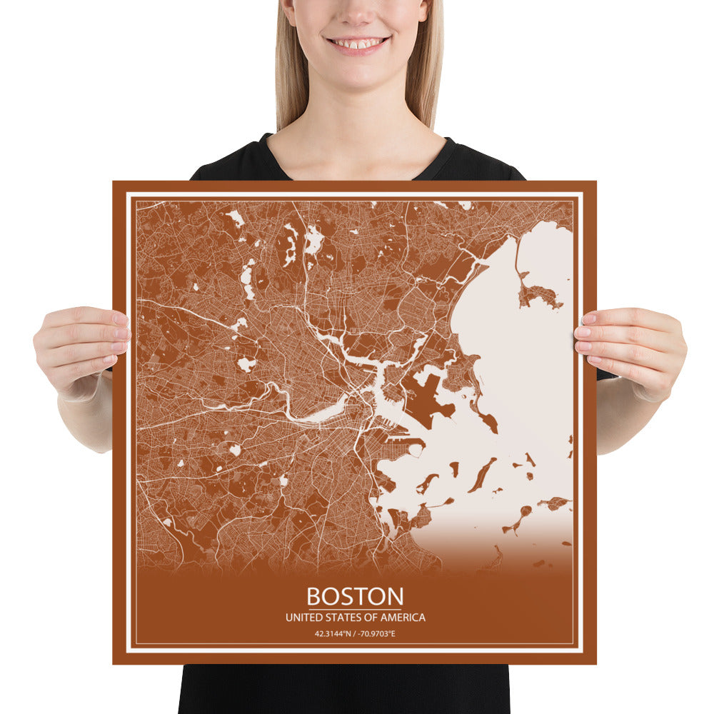 Boston Brown and White Paper Map