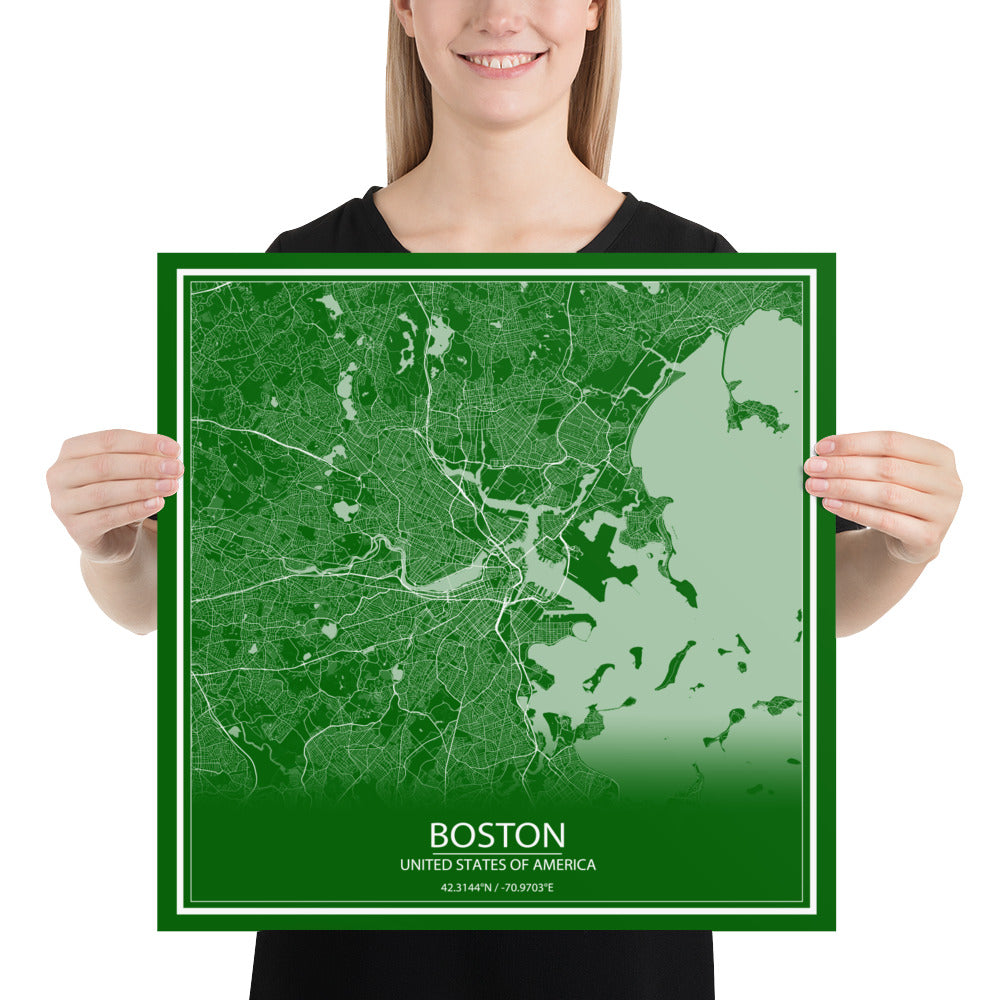 Boston Green and White Paper Map