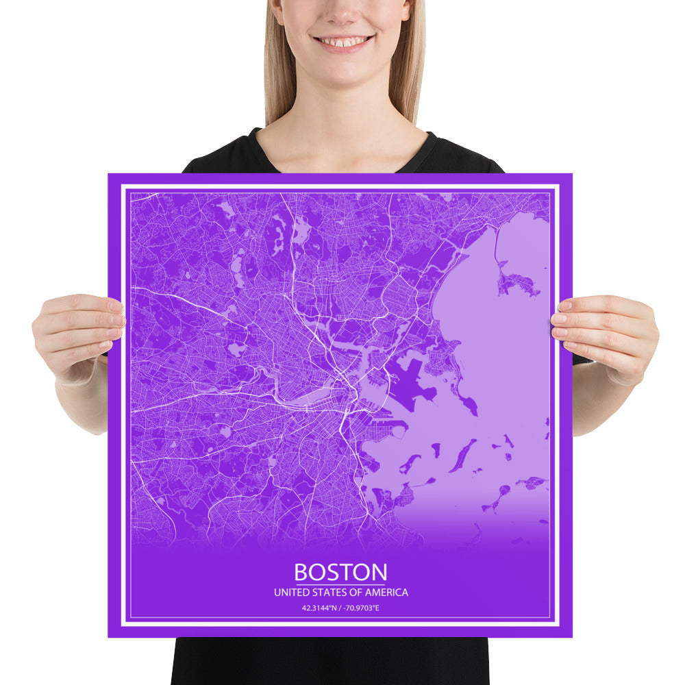 Boston Purple and White Paper Map