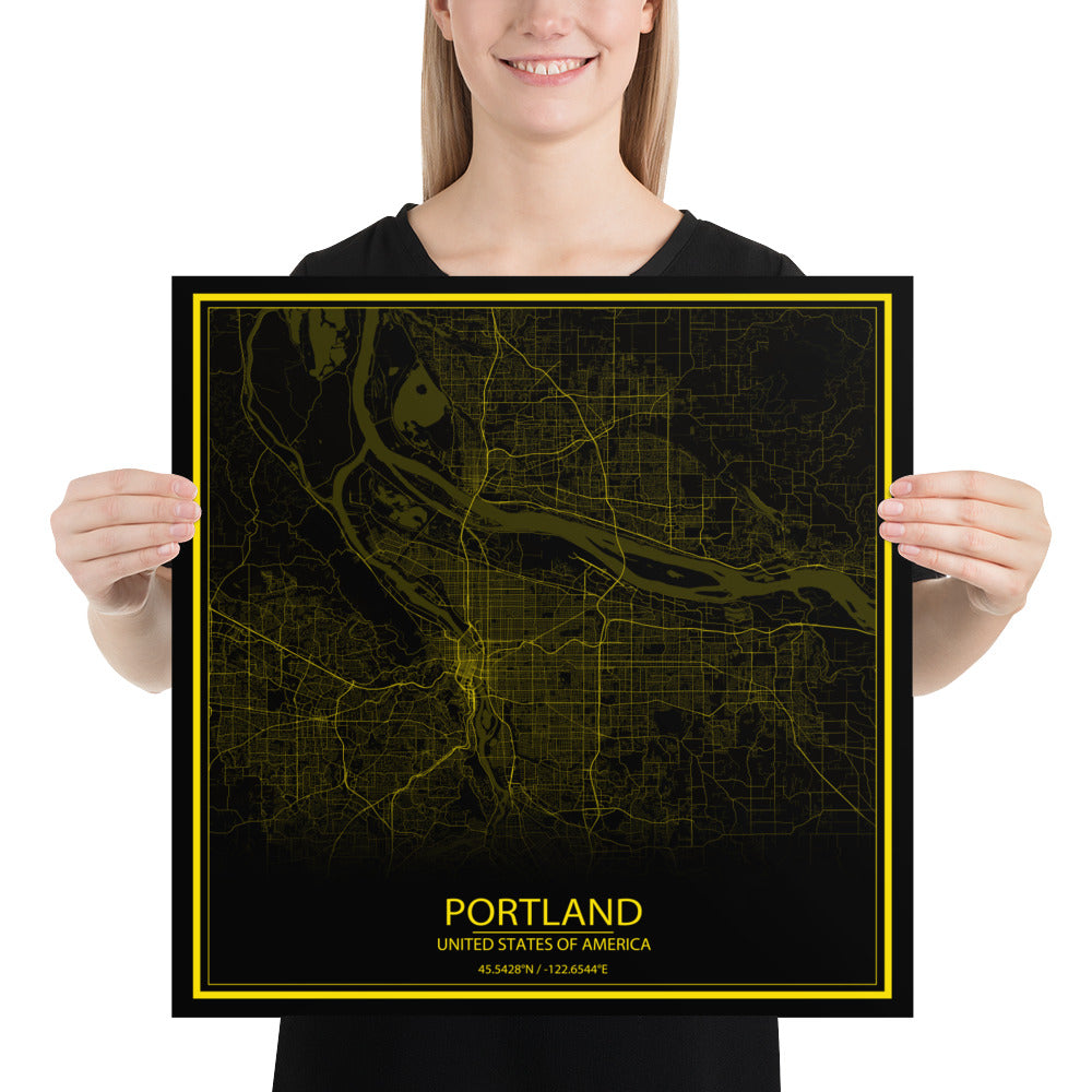 Portland Black and Yellow Paper Map