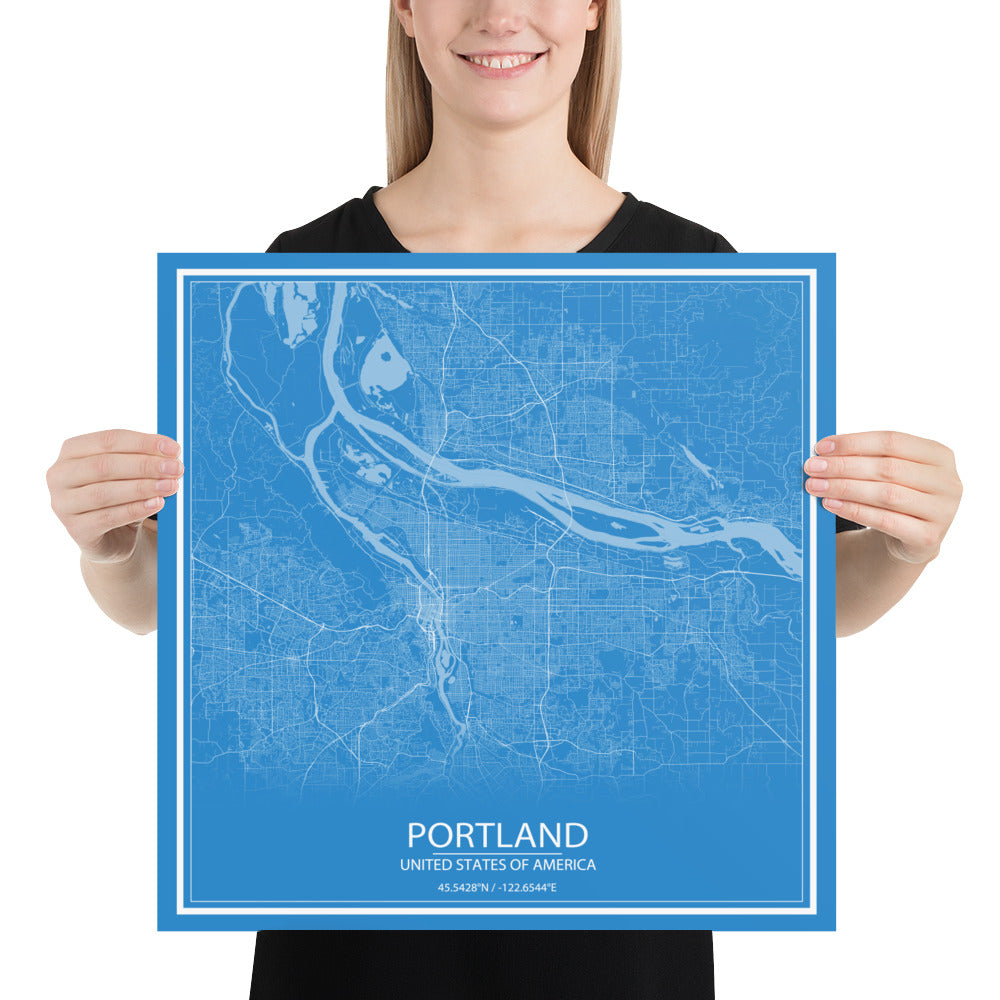 Portland Blue and White Paper Map