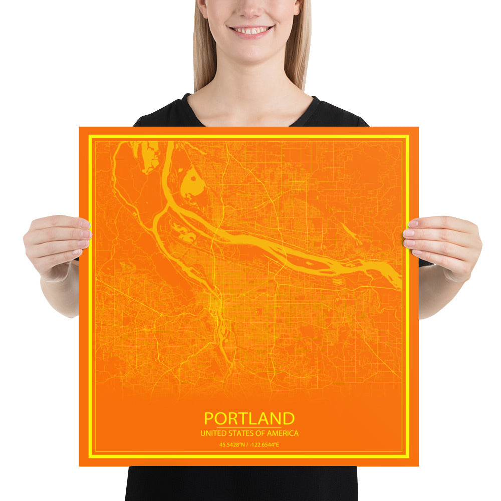 Portland Orange and Yellow Paper Map