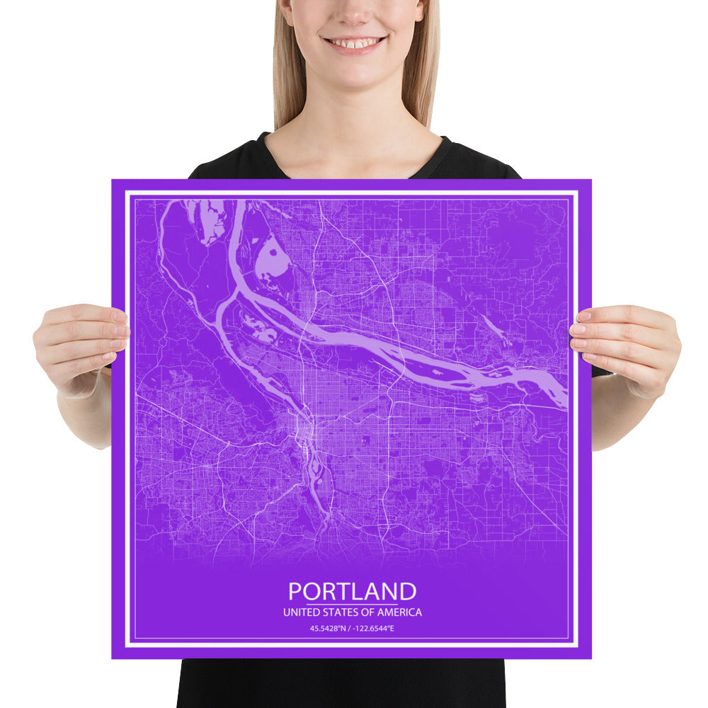 Portland Purple and White Paper Map