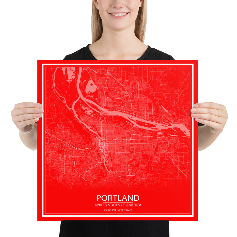 Portland Red and White Paper Map