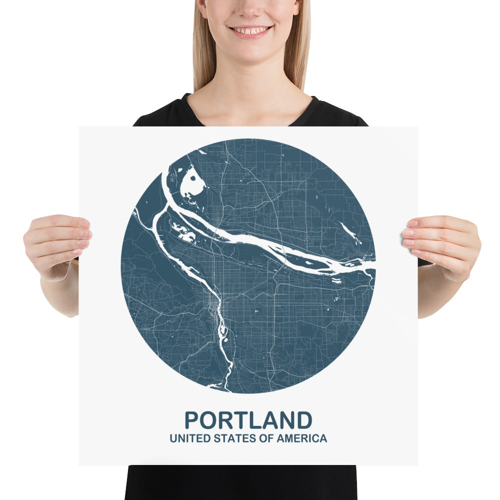 Portland Circular Blue Paper Map