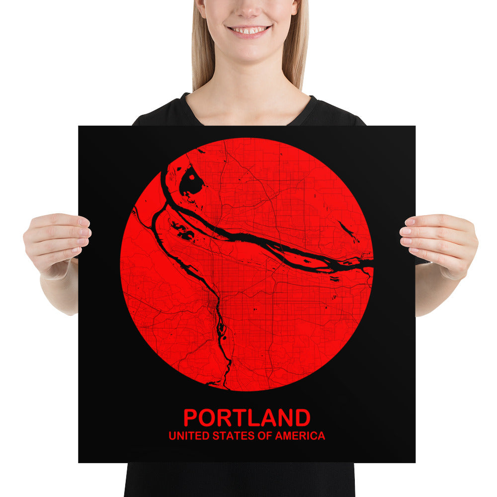 Portland Circular Red Paper Map