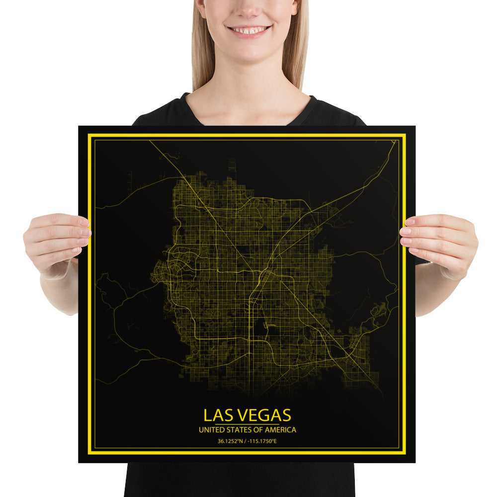 Las Vegas Black and Yellow Paper Map