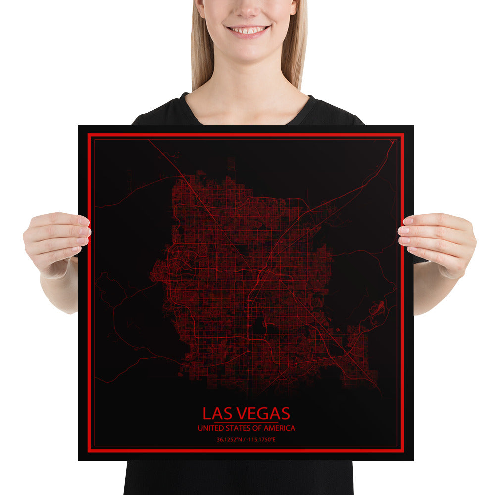 Las Vegas Black and Red Paper Map