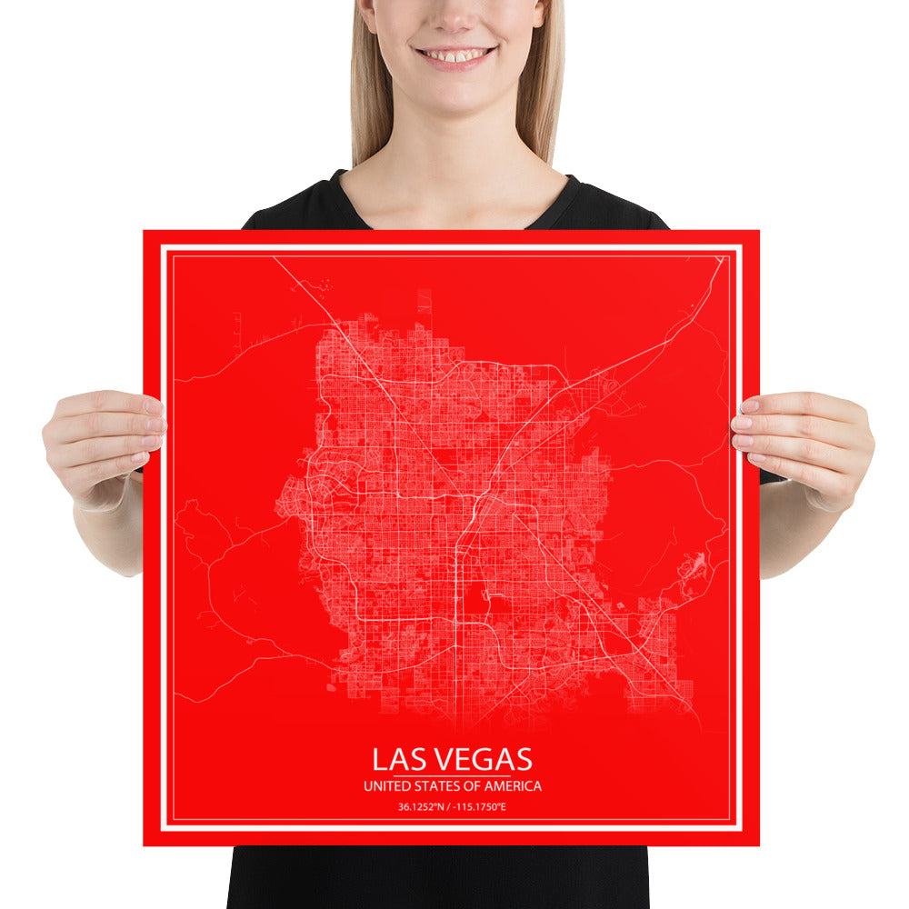 Las Vegas Red and White Paper Map