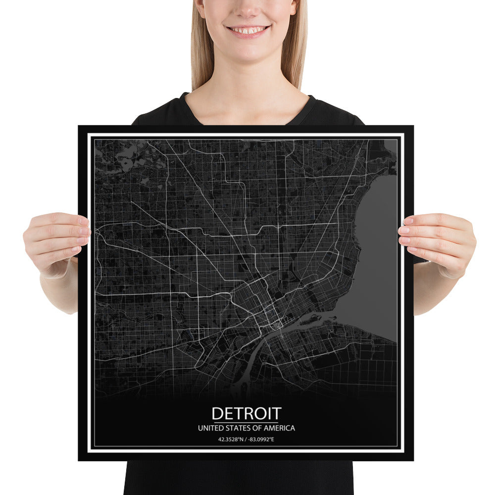 Detroit Black Paper Map