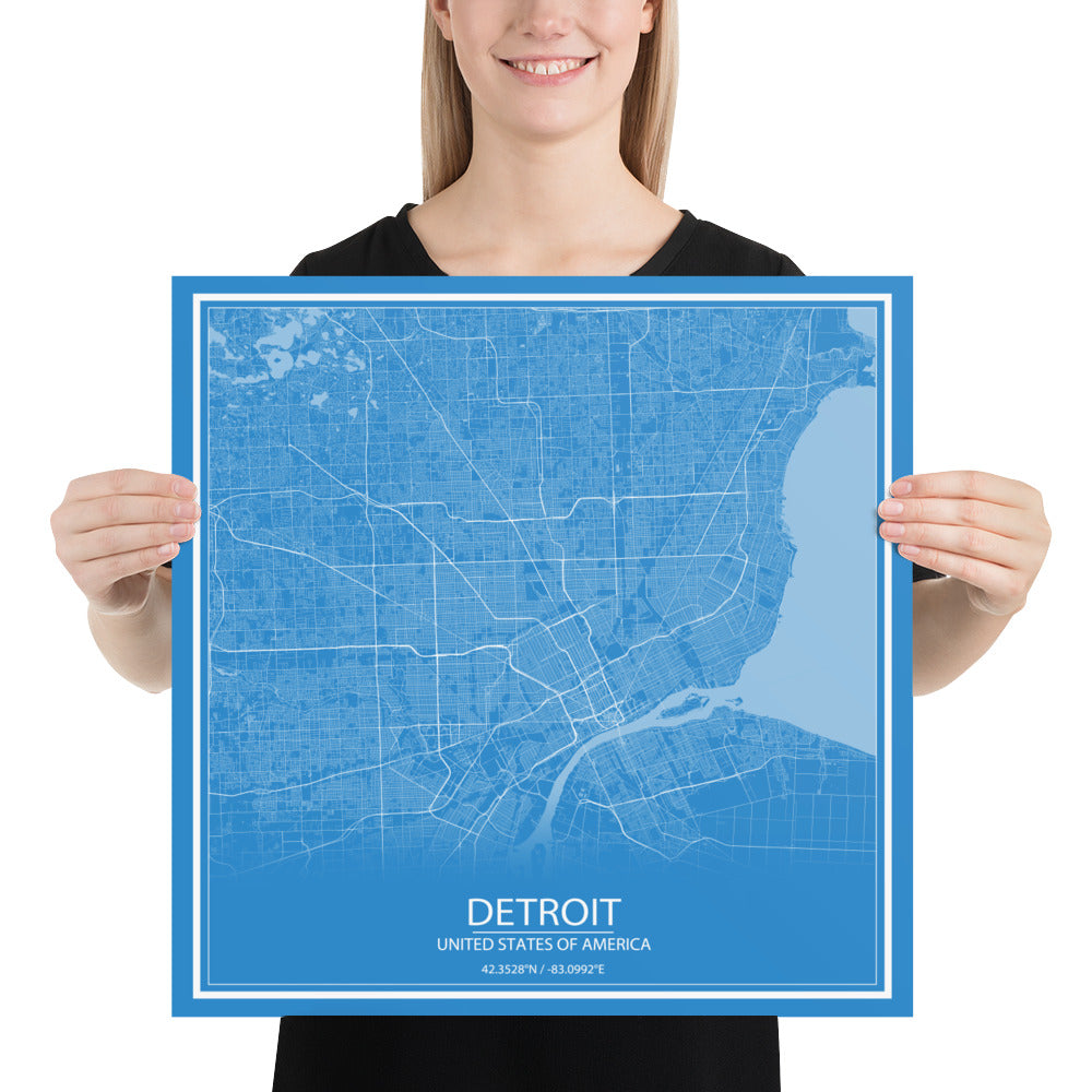 Detroit Blue and White Paper Map