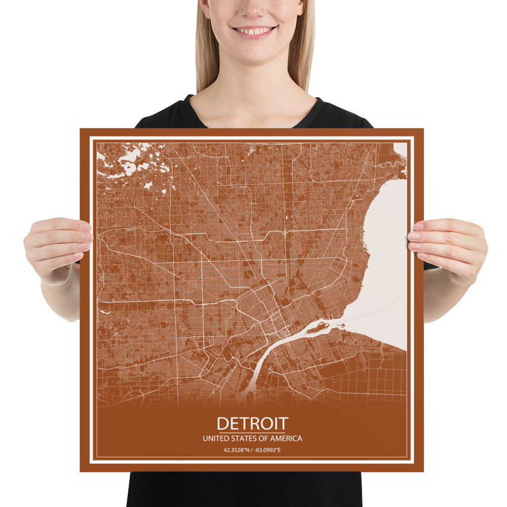 Detroit Brown and White Paper Map