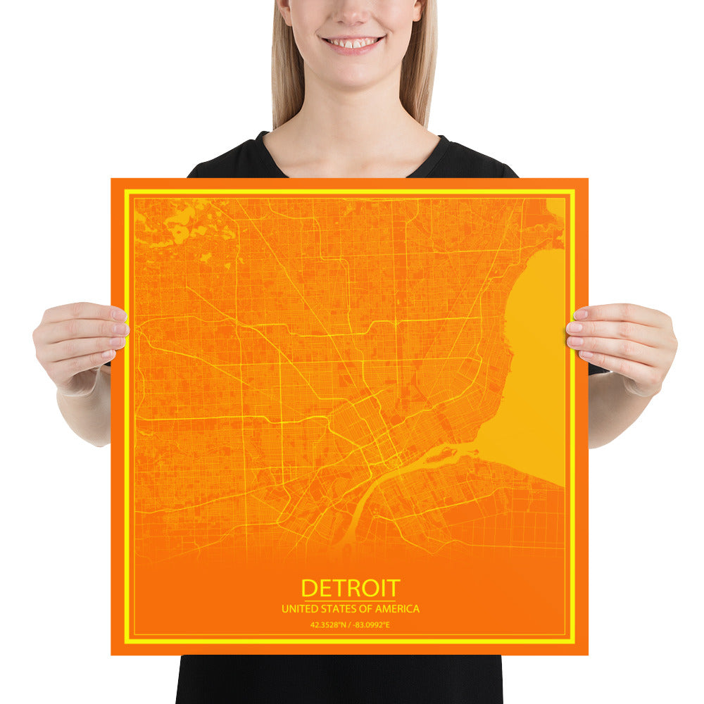 Detroit Orange and Yellow Paper Map