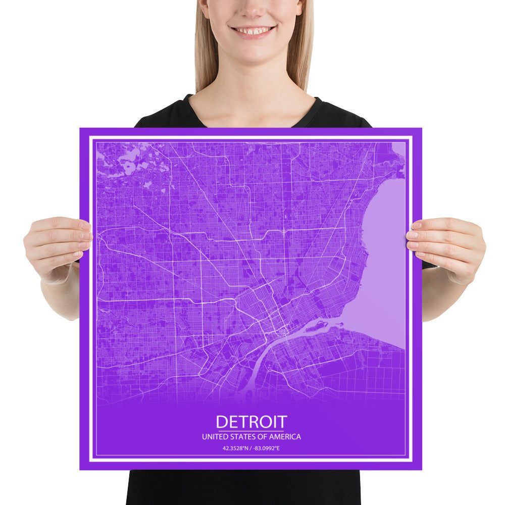 Detroit Purple and White Paper Map