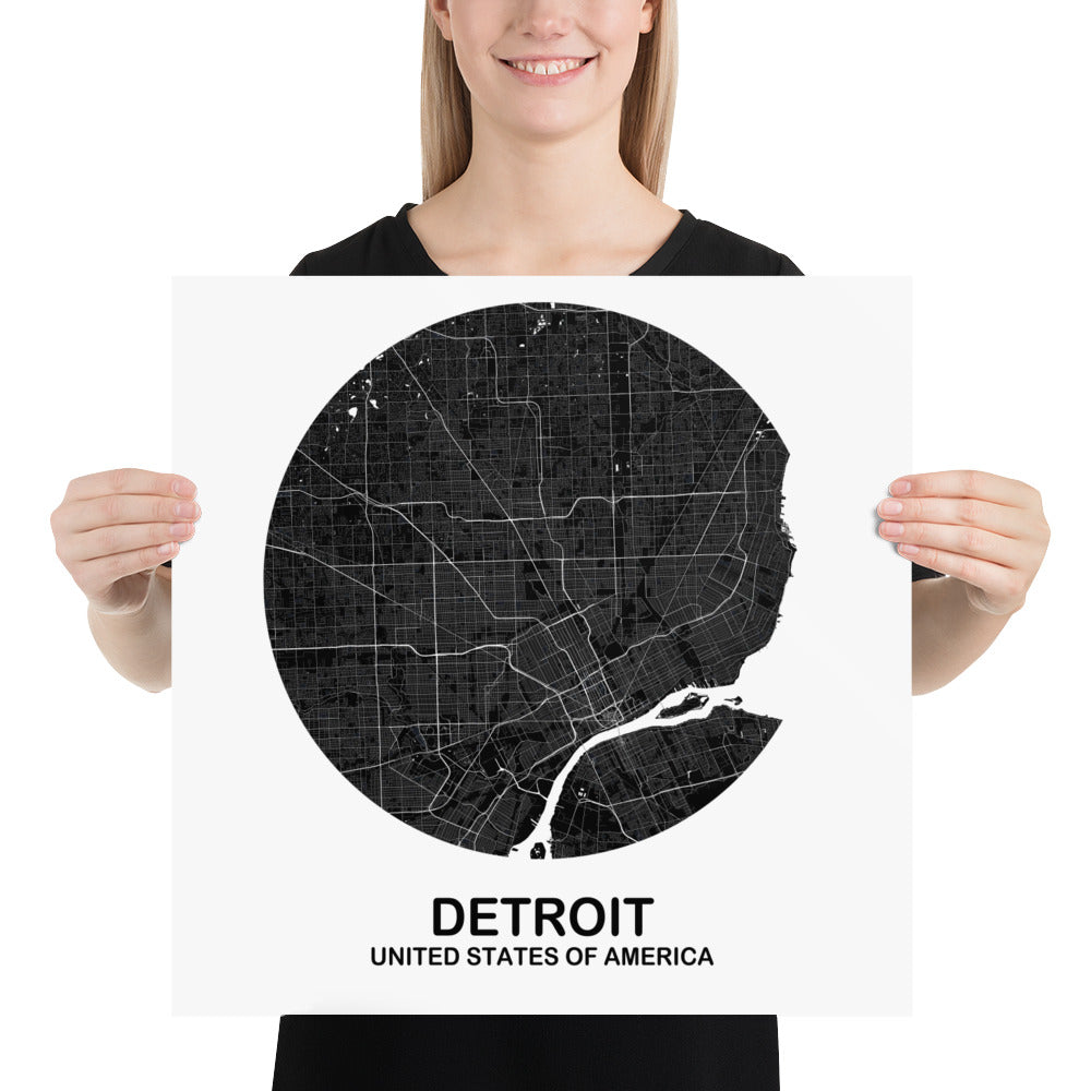 Detroit Circular Black Paper Map