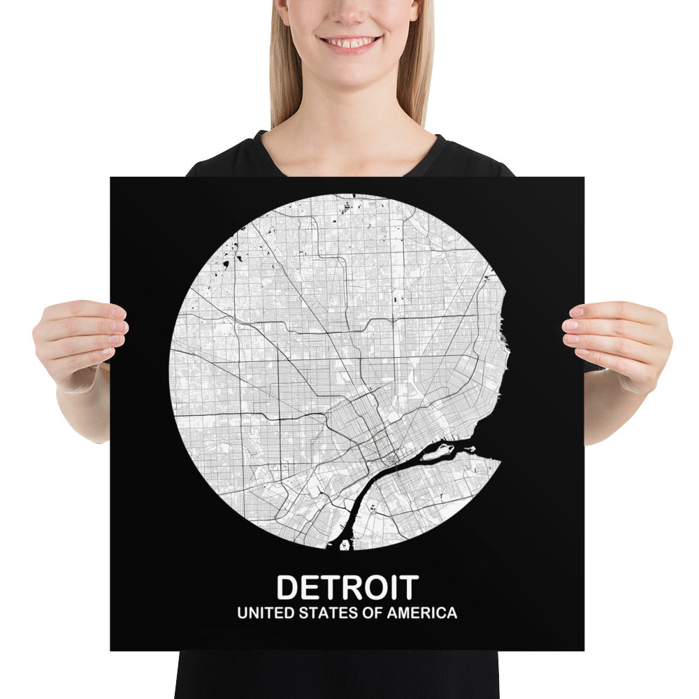 Detroit Circular White Paper Map