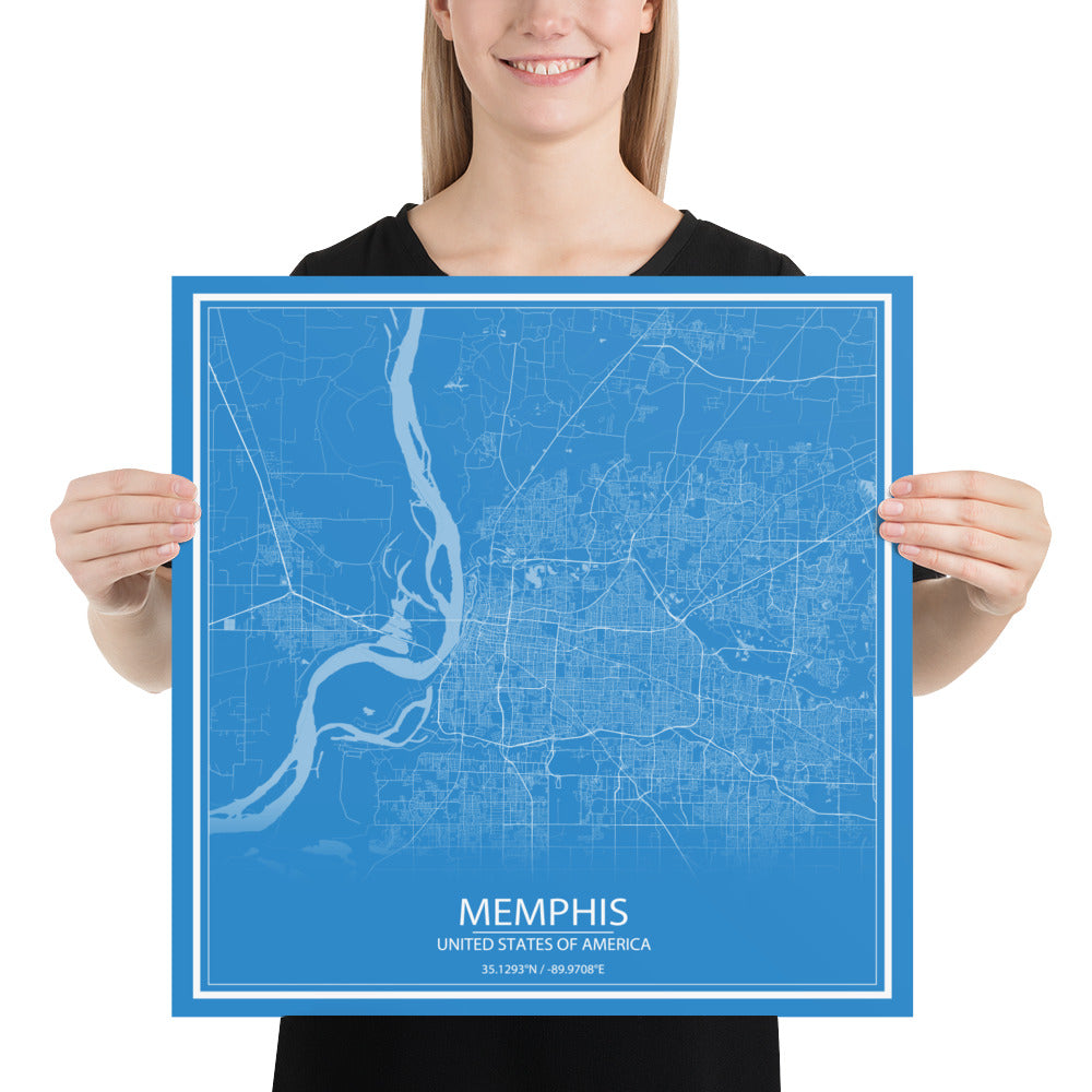 Memphis Blue and White Paper Map