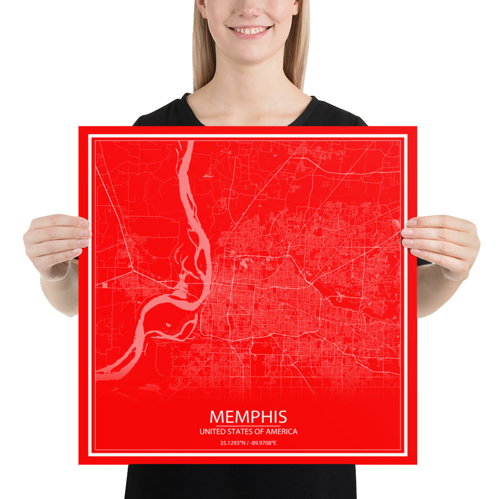 Memphis Red and White Paper Map