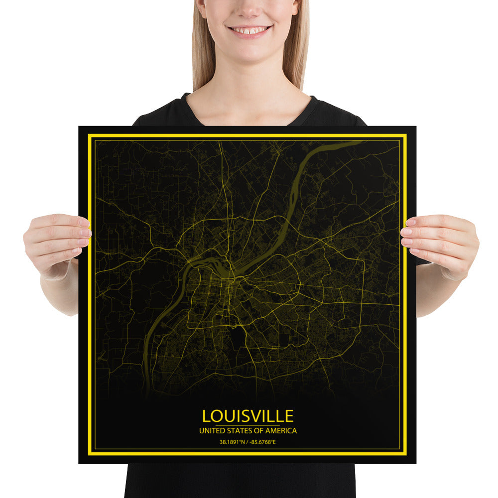 Louisville Black and Yellow Paper Map