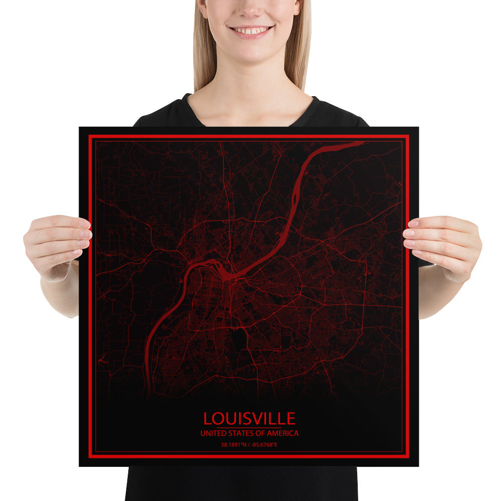 Louisville Black and Red Paper Map