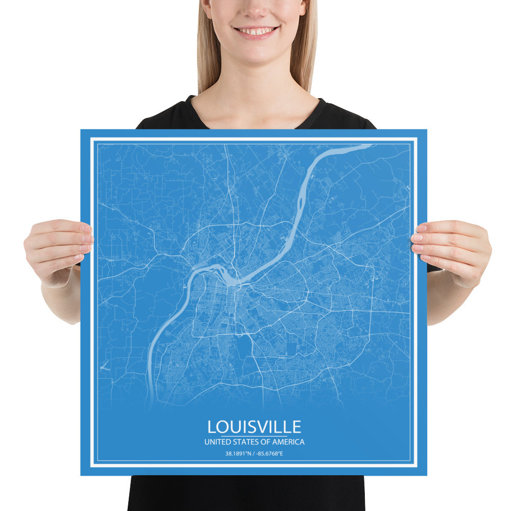 Louisville Blue and White Paper Map