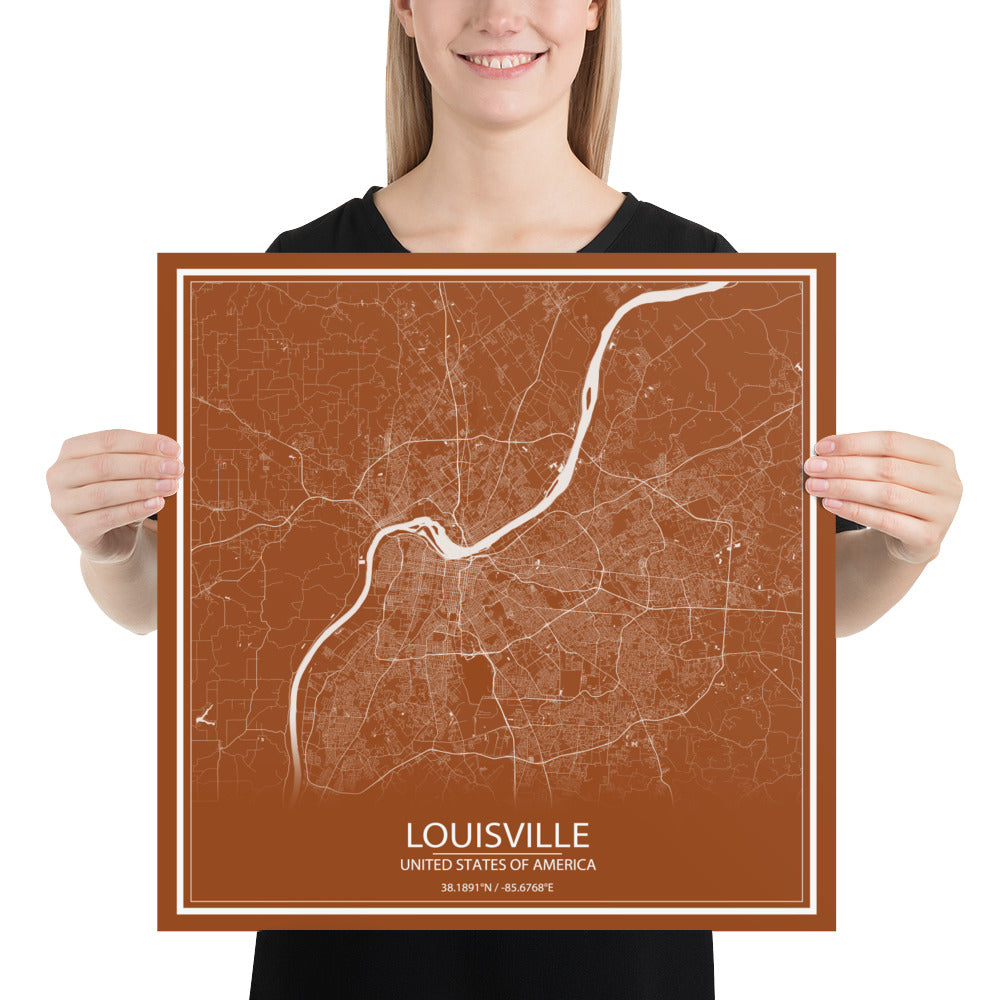 Louisville Brown and White Paper Map