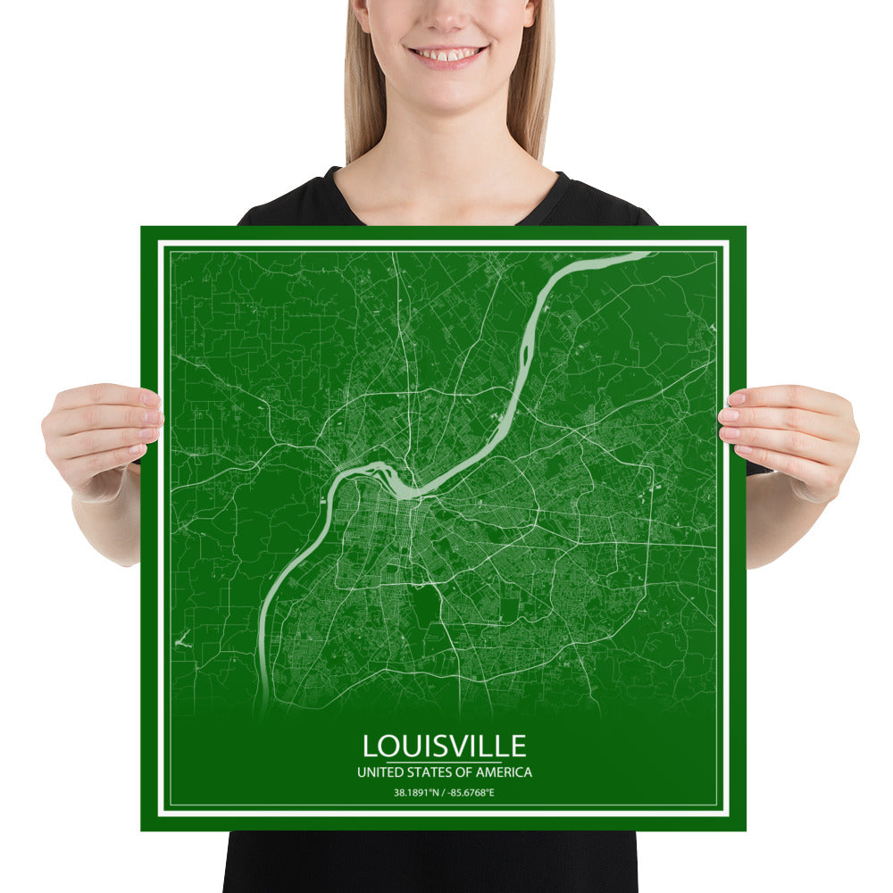 Louisville Green and White Paper Map