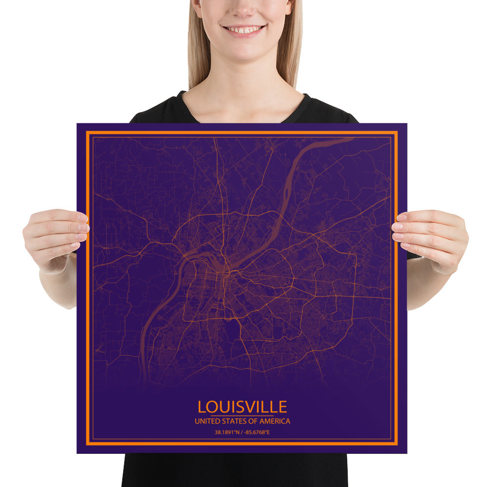 Louisville Purple and Orange Paper Map