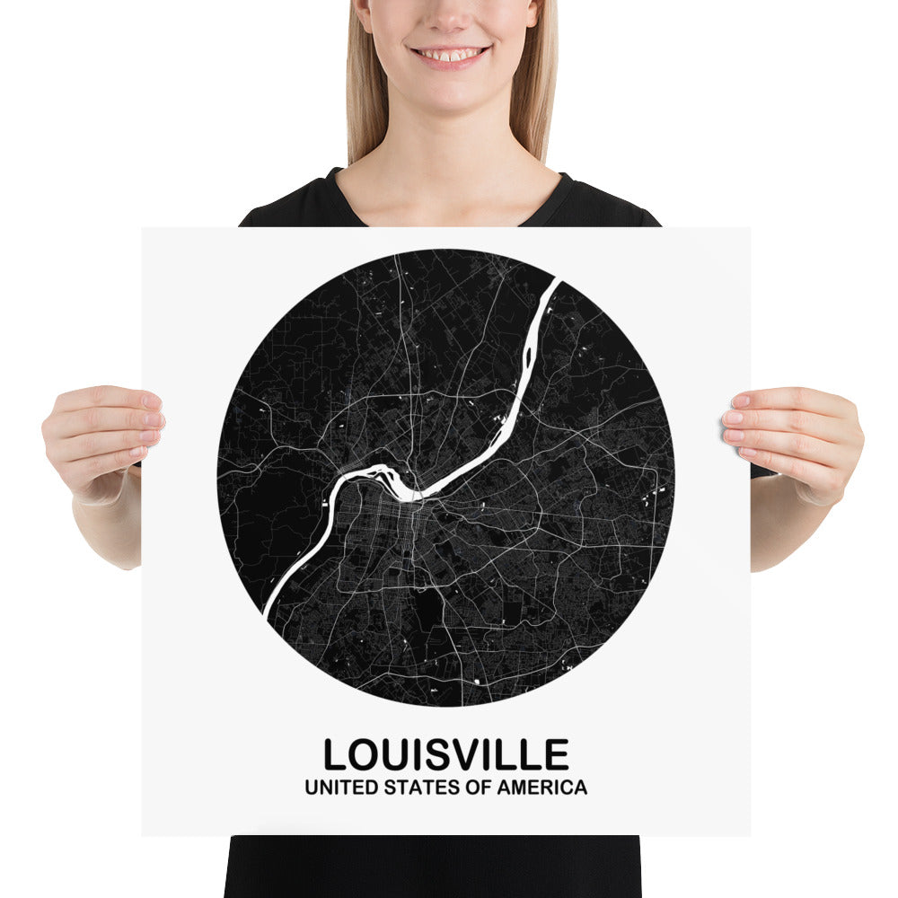 Louisville Circular Black Paper Map