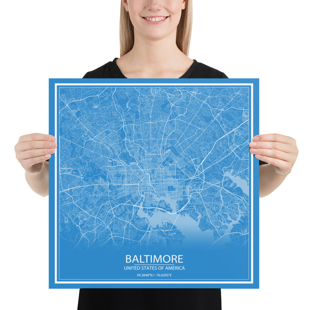 Baltimore Blue and White Paper Map