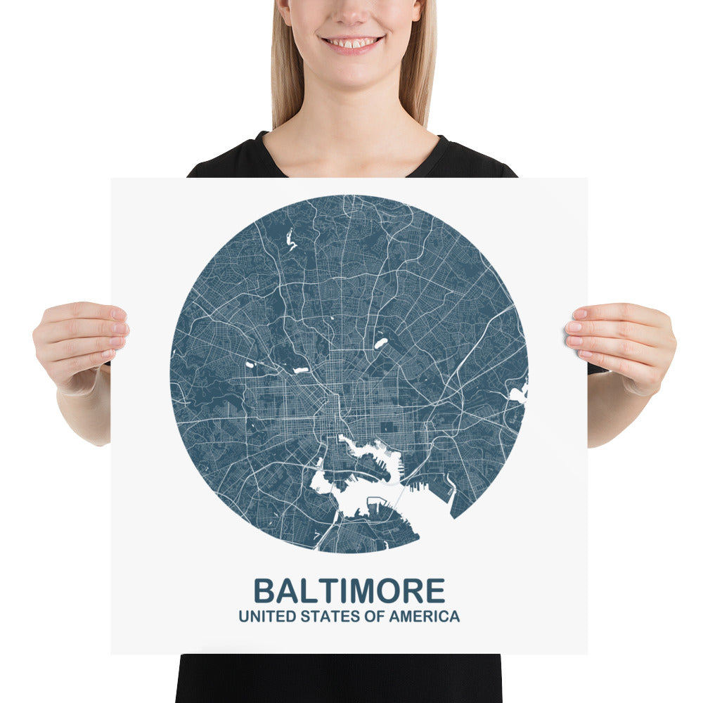 Baltimore Circular Blue Paper Map