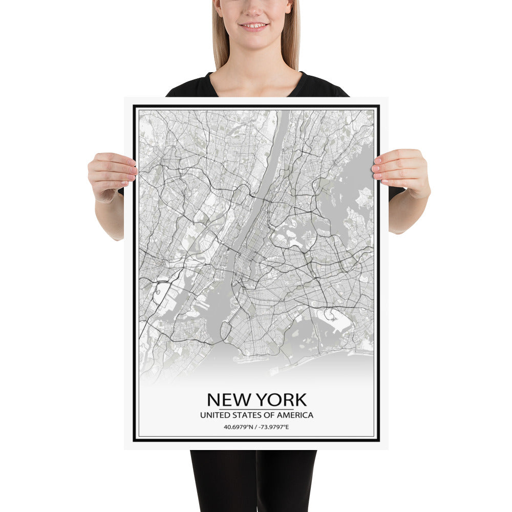 New York White Paper Map