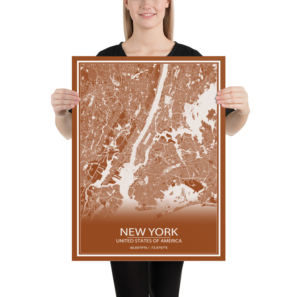 New York Brown and White Paper Map