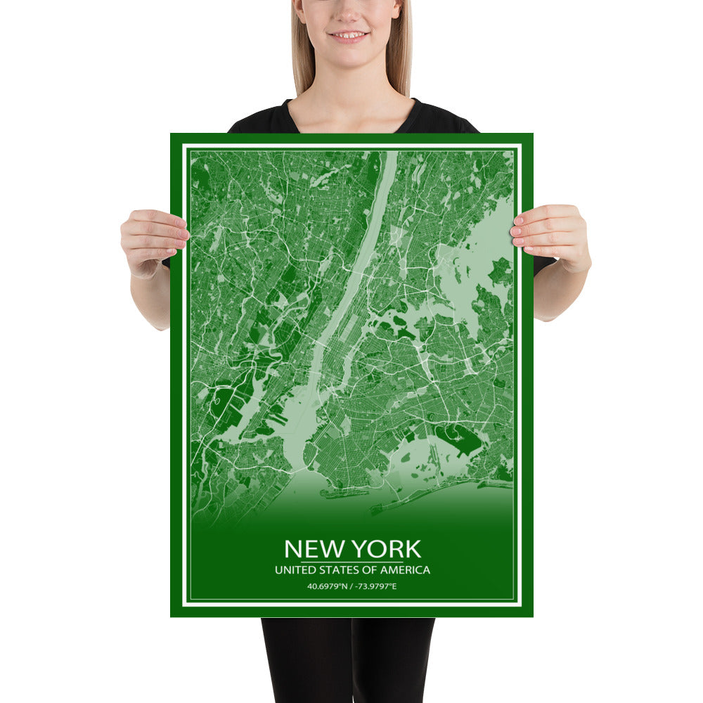 New York Green and White Paper Map