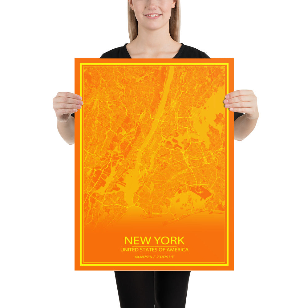 New York Orange and Yellow Paper Map