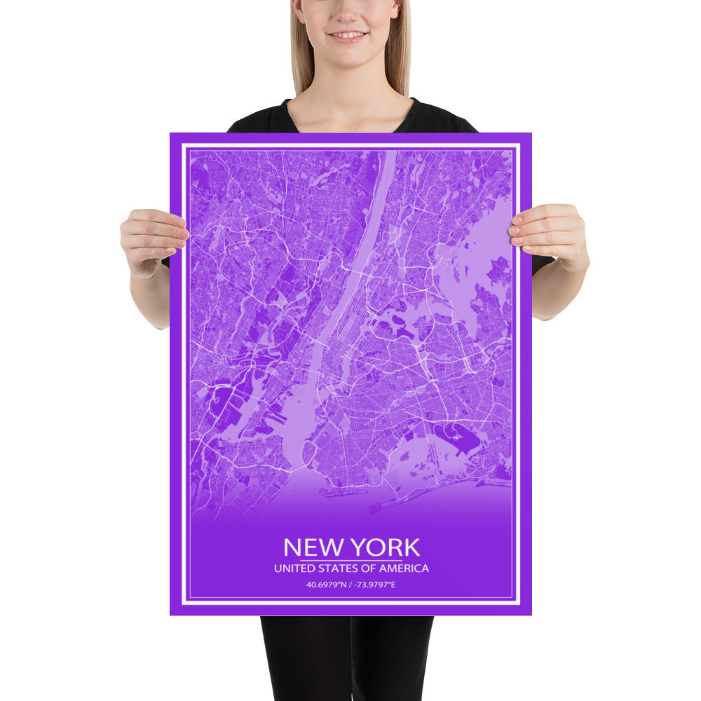 New York Purple and White Paper Map