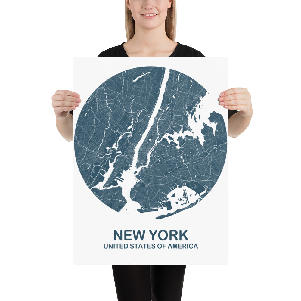 New York Circular Blue Paper Map