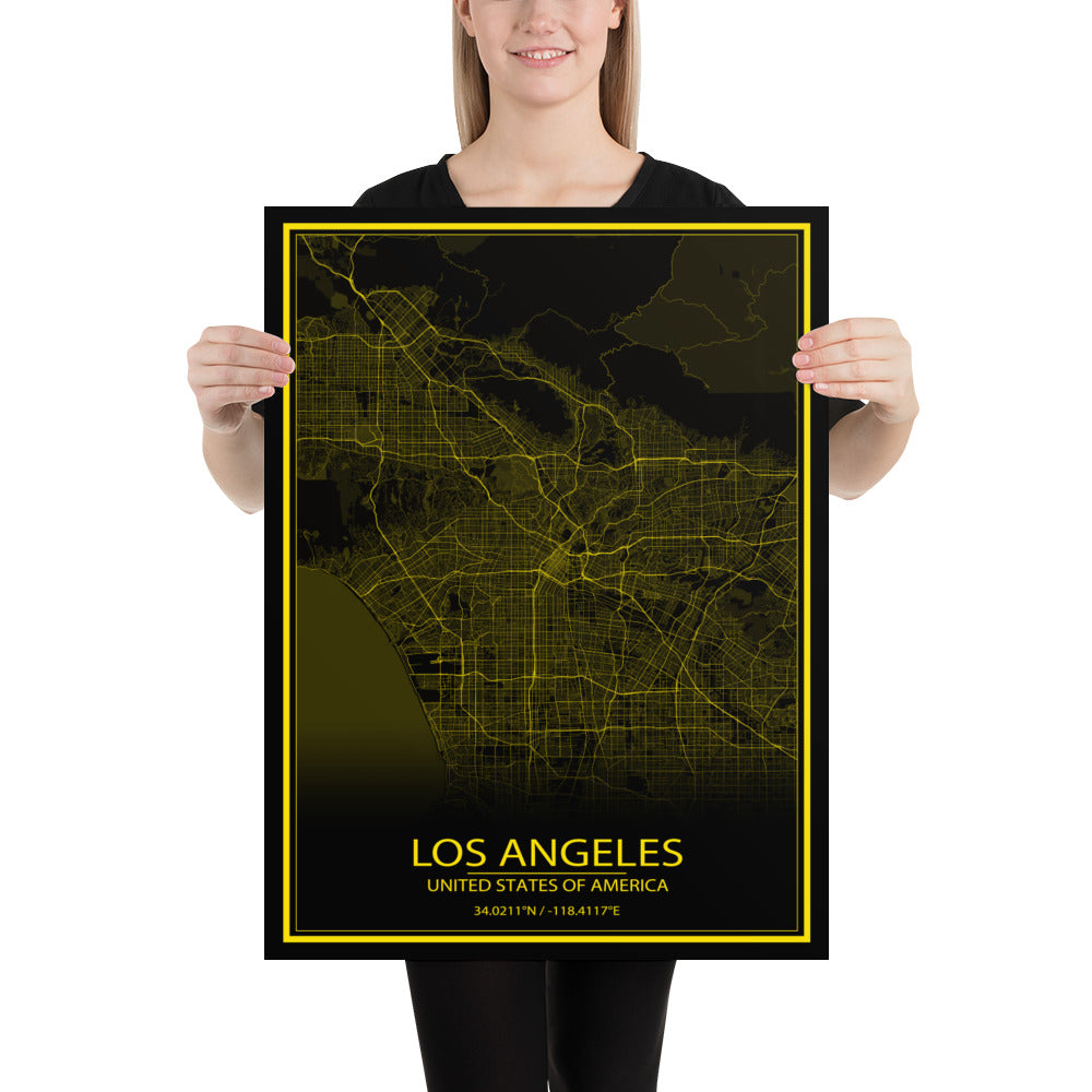 Los Angeles Black and Yellow Paper Map