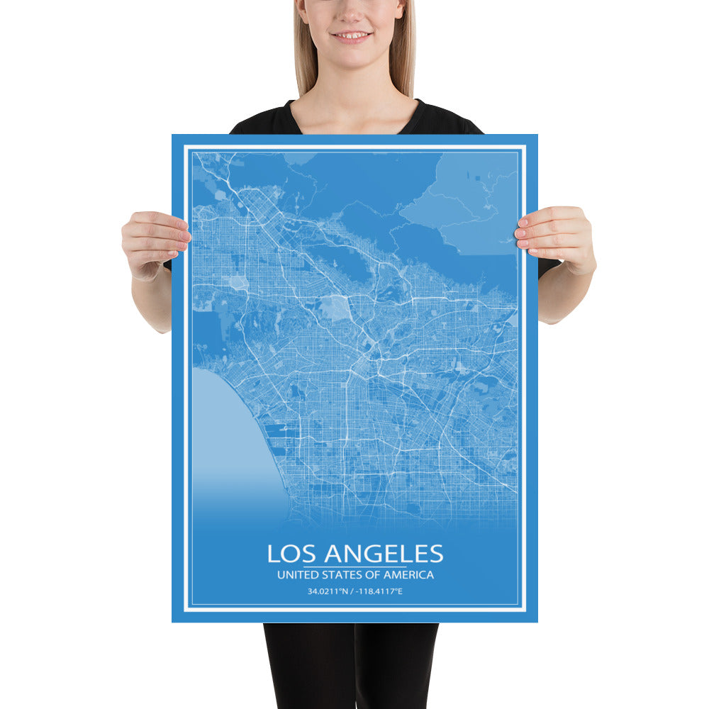 Los Angeles Blue and White Paper Map