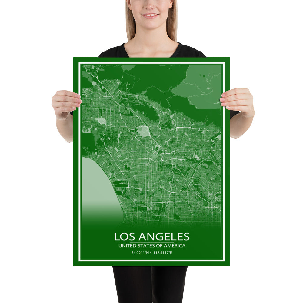 Los Angeles Green and White Paper Map