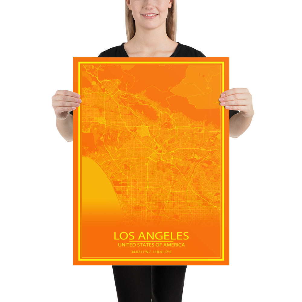 Los Angeles Orange and Yellow Paper Map